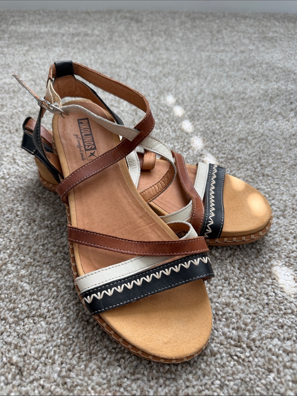 PIKOLINOS Brown, Black & Cream Strappy Women's Sandals